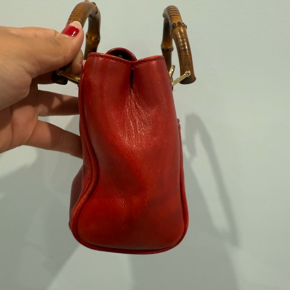 Gucci bamboo Red Leather mini Handbag - Picture 5 of 10